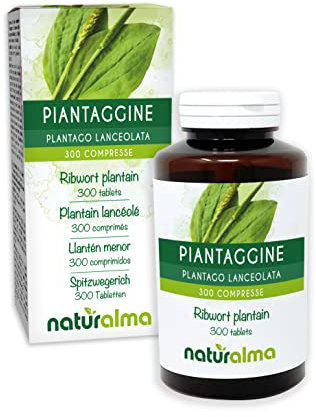 Spitzwegerich oder Lungenblattl (Plantago lanceolata) Blätter Naturalma - 150 g - 300 Tabletten - Nahrungsergänzungsmittel - Natürlich und Vegan
