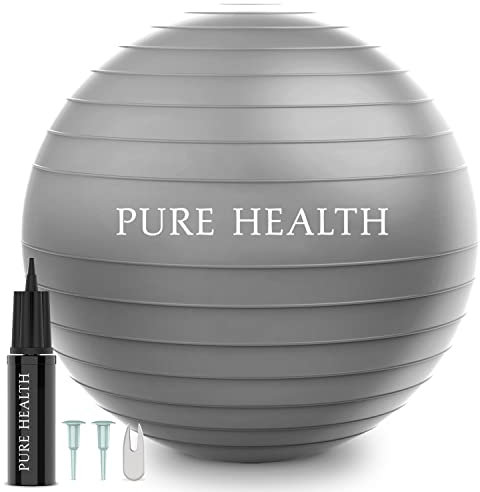 Exercise Fitness Swiss Yoga Ball - Anti Burst Extra thick with Hand Pump for Home Gym -Birthing Ball for Yoga, Pilates, Fitness, Pregnancy & Labour (L (68-75 cm), Silver)