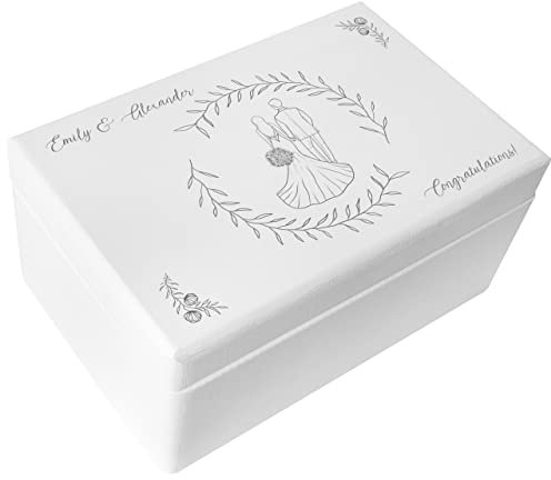 Creative Deco Weiße Geschenk zur Hochzeit | Erinnerungsbox Hochzeit | Personalisiert Geschenkkiste für Brautpaar JGA | Pärchen Hochzeit Motiv | Holzkiste mit Deckel | Farbdruck | 30 x 20 x 14 cm