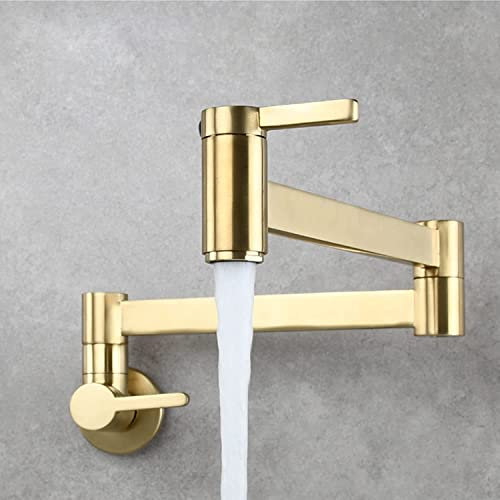 Rubinetto di riempimento pentola in oro spazzolato, rubinetti da cucina in ottone, rubinetti per lavello da cucina commerciale, rubinetto per montaggio a parete per lavello da cucina, riempitivi per