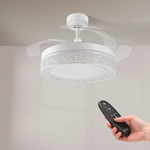 LEDUNI Ventilador de Techo Led 66W con luz, mando a Distancia, Bajo consumo, motor DC 30W+Luz Led 36W, 6 velocidades, Silencioso, 4 Aspas desplegables, verano-invierno(Gris)