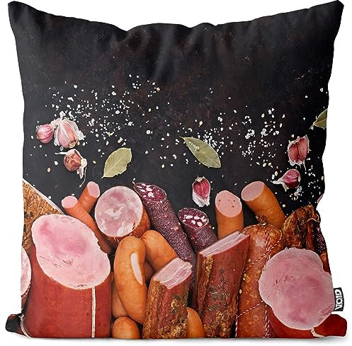 VOID Wurst Fleisch Brotzeit Kissenbezug Kissenhülle Sofa Couch Wohnzimmer Dekoration wasserfest Outdoor Garten Kissen bezug deko, Kissen Größe:80 x 80 cm