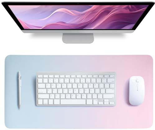 Livdouyu Schreibtischunterlage Leder, Schreibtischunterlage Mädchen Mauspad Büropad Rosa Groß 80X40cm Schreibtischunterlage Abwischbar PU-Leder rutschfest für Büro Home-Office(Rosa/Blau)