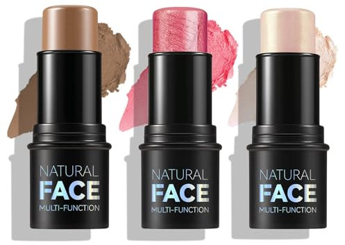 Stick Contouring Viso, Evidenziatore Viso Stick E Blush Stick, 3 Pezzi Stick Per Trucco Versatile, Blush Contouring In Stick Illuminante, Blush Highlight Contouring Viso Set, Crea Un Trucco Leggero(A)