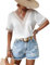 Yuson Girl Chemise Femme Chic et Élégant Découpes Blouse Hauts Col en V à Dentelle T Shirts pour Femmes Chemises Casual à Manches Courtes Hauts en Mousseline d'été(Blanc, S)