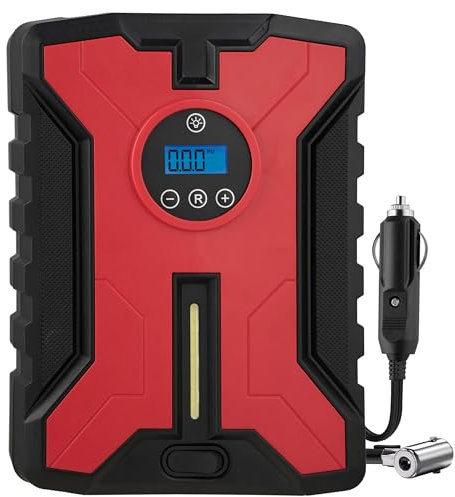 S SUMEX Compresor de Aire Portatil Digital 12V 10 Bar 150 PSI Inflador Ruedas Coche Moto Bicicleta Luz Led con Indicador de Presión Color Rojo