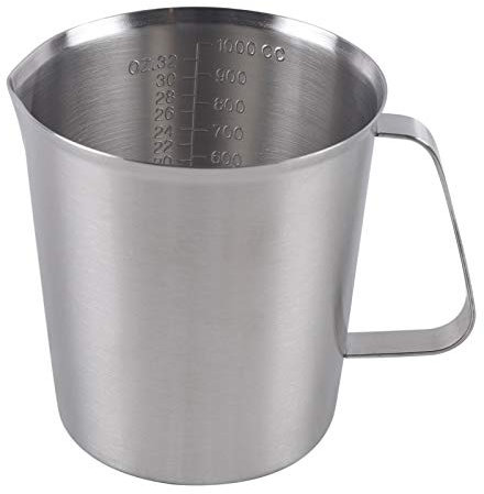 DSYOGX Jarra medidora de acero inoxidable, jarra de leche de 1 litro, medidas en mililitros y onzas, jarra medidora para utensilios de cocina y accesorios de horneado, color plateado, HSLT-5086