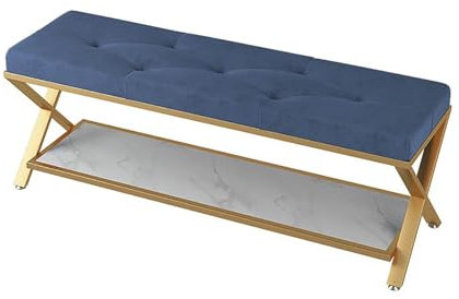ZYJIX Schuhbank, Aufbewahrungs-eingangsbank, Sitzbank Für Flur, Eingangstür, Eingangsbereich, Wohnzimmer, Schmutzfänger, Eisenrahmen(Size:100cm,Color:Blau)