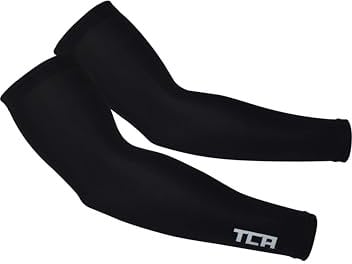 TCA Mangas de Brazo UPF 50+, Antideslizantes, Calentadores de Brazos para Hombres y Mujeres Transpirables Todo el Año para Ciclismo, Running, Gaming, Manga de Compresión para Brazo. - Negro, L