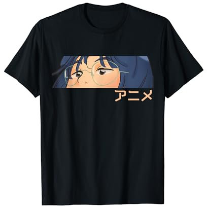Japanische ästhetische Brille für Mädchen, blaue Anime-Augen T-Shirt
