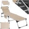 tectake® Sonnenliege mit Dach, Liege klappbar mit Kopfkissen + Seitentasche, zusammenklappbar, leicht tragbar, Strandliege, Liegestuhl klappbar für Garten, Sonnenliege Camping - beige