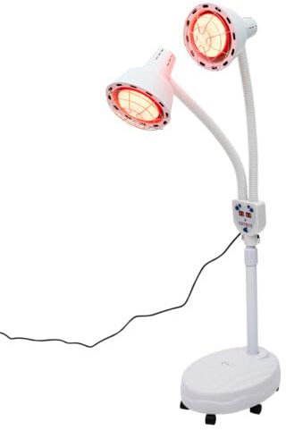 vinnyooc Infrarotlampe, 275 W, Doppelkopf, Infrarotlampe, 360 °, verstellbar, rote Heizlampe, therapeutische Lampe, 6 Universalräder, mit Halterung für Wärmeableitungslöcher