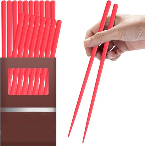 10 Paar Fiberglas-Essstäbchen, wiederverwendbar, spülmaschinenfest, 24,5 cm, rutschfest, chinesische/japanische Essstäbchen, Schwarz