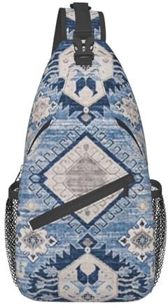 FWJZDSP Orientalischer antiker blauer Kelim-Teppich, Schultertasche, Umhängetasche, Rucksack für Damen und Herren, Reisen, Wandern, Tagesrucksack, Brust-Umhängetasche