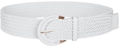 Zercart Ladies Straw Woven Belt Adjustable Woven Waist Belt Women Braided Rattan Belt with Half-Circle Buckle Wide Waist Belt for Summer Dress Jeans-White