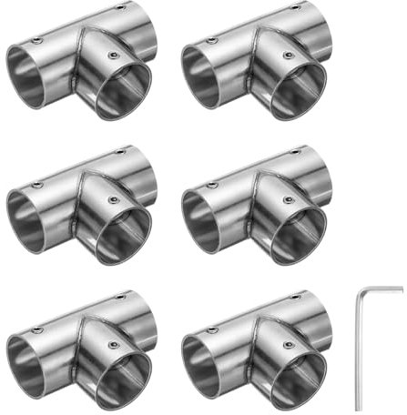 sourcing map 6Pcs Tee Structural Pipe Connectors 3 Way End Rails Clamp with Wrench Stainless Steel Corner Pipe Fittings for DIY Shelf Garden Support 1 Fit Pipe Dia, Silvery