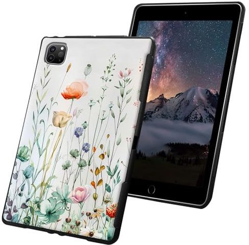 Schutzhülle für iPad Pro 27,9 cm (11 Zoll), 4. / 3. / 2. Generation, für iPad Air 5. / 4. Generation, dünn, leicht, weiches TPU-Silikon, rutschfest, stoßfest, schwarze Tablet-Hülle, schöne Blumen