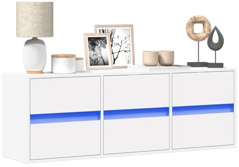 Homgoday Mueble TV de pared con luces LED blanco 130 x 31 x 45 cm, decoración de muebles, mesa para TV, mueble para TV salón, mueble bajo para TV de salón industrial soporte TV