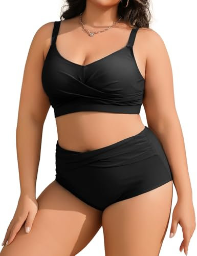 Tuopuda Costumi Donna Mare Due Pezzi Vita Alta Bikini Set Costume Contenitivo Pancia Estivo Swimsuit Beachwear per Mare Spiaggia Piscina Party Vacanza, Nero, L