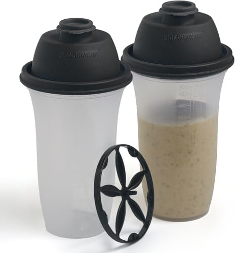 SIGNORA WARE Signoraware - Bottiglie shaker in plastica da 500 ml, per frullati e frullati sostitutivi, bevande, miscelazione, condimenti per insalata e salse, margarita, altro, confezione da 2