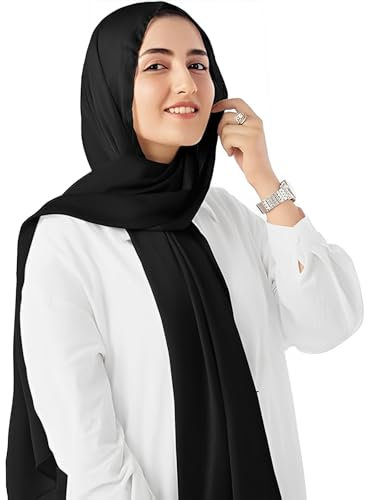 Scinzene Damen Hijab Kopftuch Schwarz, Moderne Islamische Chiffon Kopftuch Damen, 180cm x 70cm