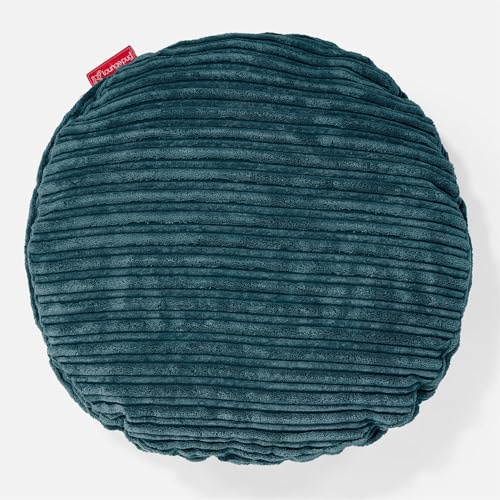 Lounge Pug Teal Blue Round Corduroy Cushion 50 cm - Decorative Throw Pillow Filled Scatter Cushion for Sofa Couch Bed
