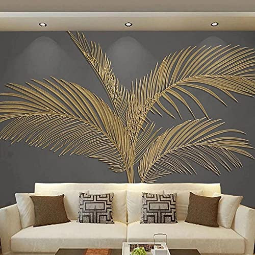 XLMING Feuilles Créatives Et Lignes Gaufrées En Or Papier Peint 3D Intissé Salon Canapé Chambre À Coucher Salle Manger Intérieure Murale-150cm×105cm