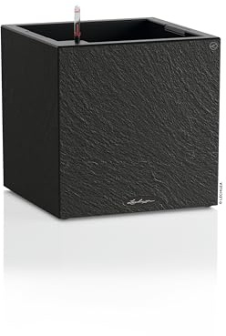 Lechuza - Macetero Canto Slatestone 40 Low Dark Grey con Sistema de riego, indicador de Nivel de Agua e inserción, Aspecto Pizarra, 40 x 40 x 40 cm, 15951