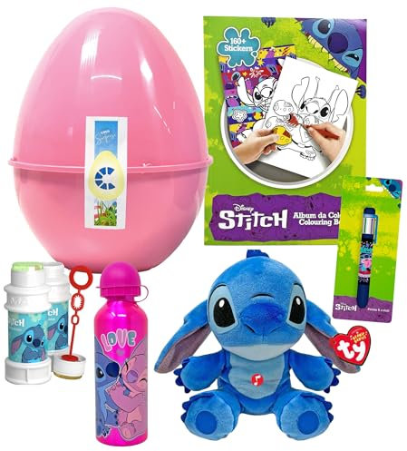 Clondo Uovo di Pasqua Giocattoli, per Stitch Fan, Pasqualone, Guscio con 5 Sorprese, Bambini, Rosa