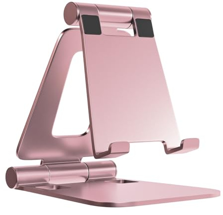 Cell Phone Stand for Desk Phone Holder Foldable Portable Adjustable Cradle Dock Compatible with iPhone 15 14 13 Pro Max, iPhone 12 11 Plus SE XS XR 8 7, Office Desk Travel Accessories, Pink