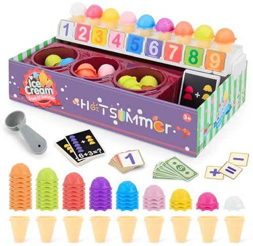 Gelateria Giocattolo Bambini, Cibo Giocattolo per Bambini con Deposito, Gelateria con Cibo, Menù e Soldi per Giocare, Giochi di Ruolo Regalo per Bambina 3 4 5 6 anni - 97 pezzi