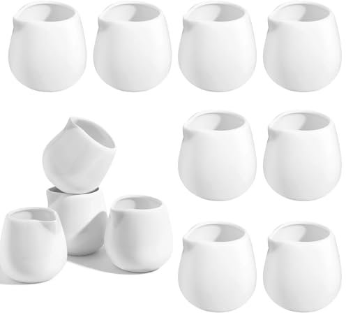Small Milk Jug - 12 PCS Milk Frother Jug 50ml, White Ceramic Mini Milk Creamer Pitcher, Reusable Gravy Jug, Milk Server, Cream Pot for Hotels Restaurants Cafe Home Serving Coffee Creamer and Sauces