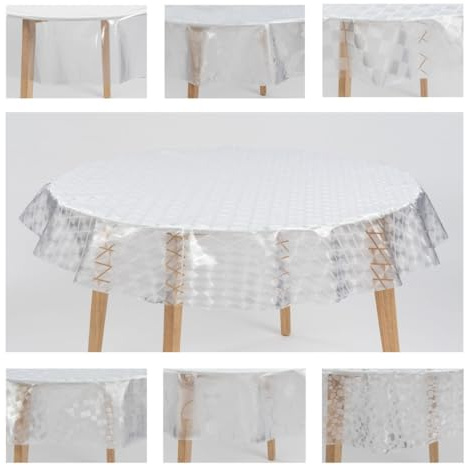 laro Ø 140 cm Premium Line Transparente Tischdecke rund - PVC Kunststoff - Wasserdicht & abwischbar, Muster:Diamantkaro Klar Transparent, Größe: Rund 140cm