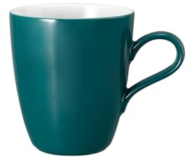 Seltmann Weiden Life Fashion Trendy Petrol Henkelbecher, 400 ml, Einfarbige Kaffeebecher mit Henkel, Mix & Match Geschirr, Spülmaschinen- & Mikrowellenfest, Porzellan, Petrol/Weiß