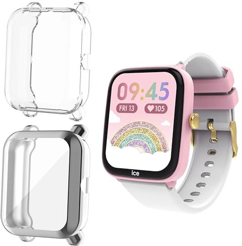Blueshaweu Schutzhülle für Ice-Watch - Ice smart junior 2.0 – Flexibles TPU Case mit Kratzschutzfolie – Vollschutz kompatibel mit Ice smart junior 2.0 Smartwatch (Transparenz+Silber)
