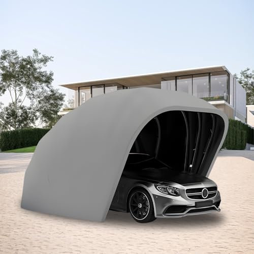 RIQHTIK Semi-Automatic Retractable Garage, Stainless Steel Outdoor Folding Carport, Foldable Retractable Car Awning, Portable Car Tent for Parking Lot, Yard, Garden,6 * 2.7 * 2.5m