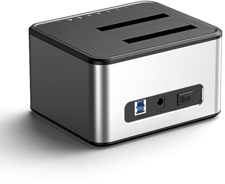 Gosera 2.5/3.5 Inch SSD External Hard Drive Enclosure Dual-Bay Hard Drive Docking Station to USB 3.0 HDD Case Power Adapter UK Plug