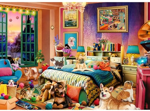 HUADADA Puzzle 1000 Teile-Puzzle Geschenk-Naughty Pet House-Puzzle 1000 Teile Erwachsene