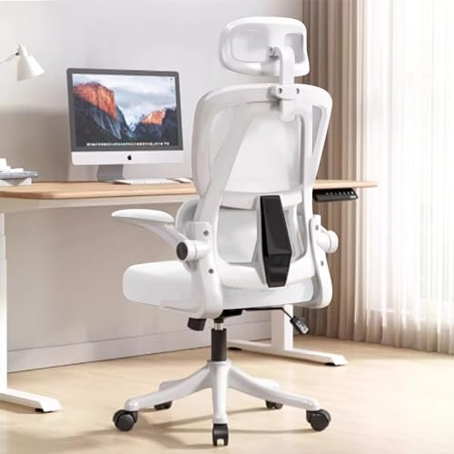 XUEGW Ergonomic Office Chair - White | Adjustable High Back Mesh Desk Chair with Lumbar Support,Headrest,Flip-Up Arms | Home Office,Gaming,Study