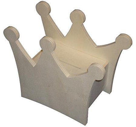 Spardose aus Holz in Form einer Krone, roh zum Dekorieren, Maße (B/T/H): 17,5 x 9,5 x 14,5 cm.