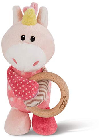 NICI 43653 Einhorn Stupsi mit Holzring und Glocke, 15 cm, rosa