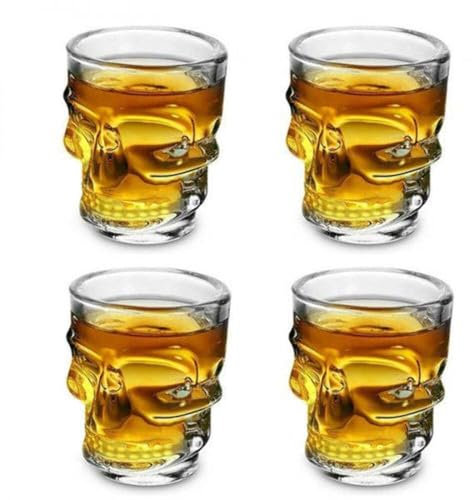 offershop Set 4 Bicchieri Bicchierini Bicchiere in Vetro con Teschio Cranio Quattro Pezzi per Whisky Vodka Liquore Rum Cocktail Grappa Birra Vino Bevande Analcoliche Chupitos Shot Cicchetto