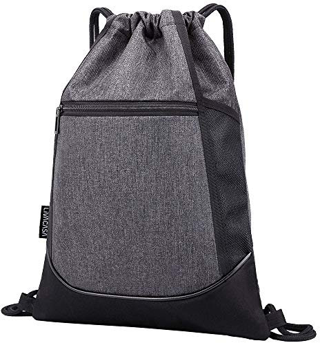 LIVACASA Turnbeutel Wasserdicht Sportbeutel Hipster mit Reißverschluß Innentasche Außentasche Gym Bag Hipster Verstellbar Tunnelzug Rucksack Beutel Damen Herren Grau