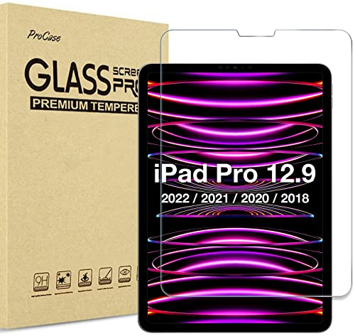 ProCase Schutzglas Displayschutzfolie für iPad Pro 12.9 Zoll (6th Gen) 2022/ (5th Gen) 2021/ (4th Gen) 2020 und iPad Pro 12.9 Zoll (3rd Gen) 2018, Schutzfolio Screen Protector –Klar