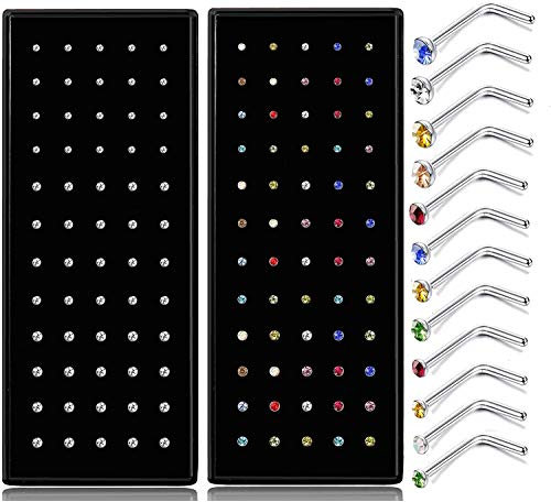 Milacolato 120Pcs L Nasen Piercing Stecker Nasenpiercing Schmuck für Frauen Edelstahl Nasenstecker Nasenpiercing Set 22G 1,5 mm 2 mm 2,5 mm