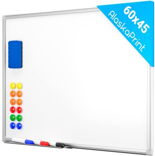 Alaskaprint Whiteboard magnetisch Magnettafel Magnetwand beschreibbar Pinnwand Tafel mit Alurahmen inklusive 3 Stifte, 12 Magnete und Schwamm 60 cm x 45 cm (B x H)