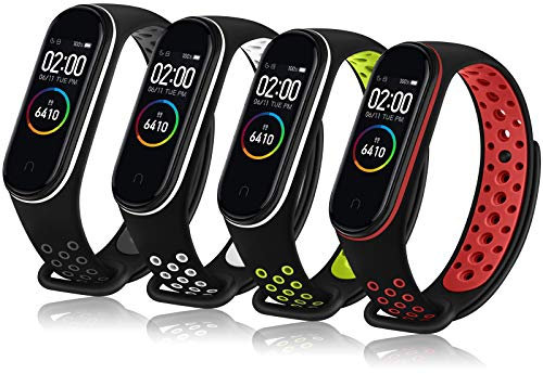 Oumida 4-Pack Kompatibel für Xiaomi Mi Band 4/3 Armband, Sport Ersatzarmband Silikon Atmungsaktiv Uhrenarmbänder für Xiaomi Mi Band 4 / Mi Band 3 (4 Farbe-A)
