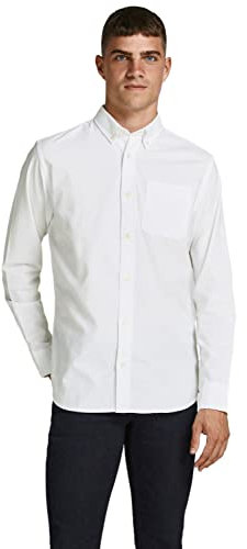 JACK & JONES Herren Freizeit Hemd JPRBROOK Oxford Slim Fit Weiss Blau XS-XXL, Größe:XL, Farbe:White Slim FIT 12192150