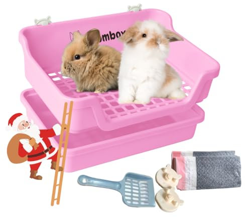 HoppScotch.bun Bumbox Grande litière pour lapin, 40 cm, cage d'entraînement avec grille en plastique pour petits animaux, intérieur/extérieur, rose