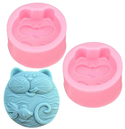 DUBENS 2 Stück Katze und Goldfisch Seifenform - niedliche Katze und Fisch Kunsthandwerk Silikonform für handgemachte Seife, Lotion Bar, Badebombe